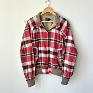 Vintage Polo Ralph Lauren Madras Plaid Bomber Jacket Size L Multicolor Red